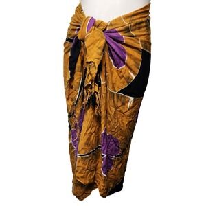 Hawaii Aloha Fringe Sarong Scarf Skirt Purple‎ flowers with yellow base